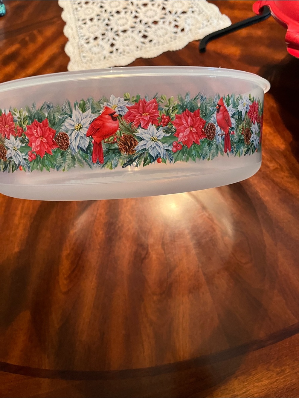 QVC Red Cardinal & Poinsettia Decorative Serving Bowl